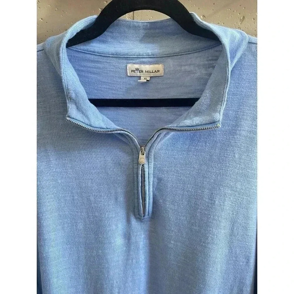 Peter Millar Men's Pullover 1/4 zip Long Sleeve XL Blue Crown Comfort Interlock - Picture 2 of 10